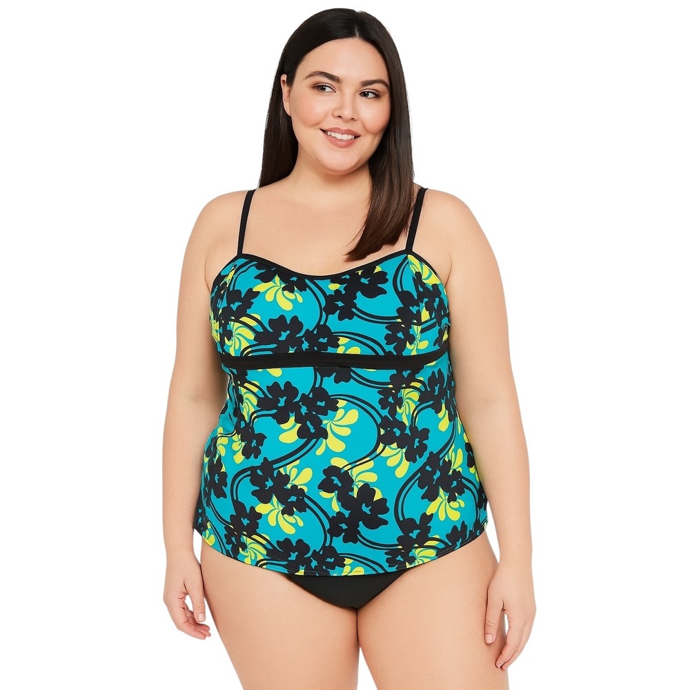 Athletech Plus Size 20W‎ Tankini Swim Top Floral Print Adjustable Straps 1484